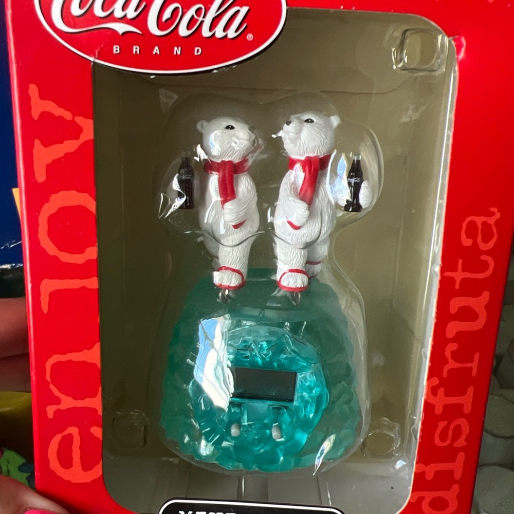 Coca-Cola Mini Clock with Polar Bears and Red Accents